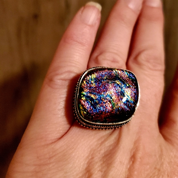 New Dichroic Glass 925 Silver Ring. - Picture 10 of 12